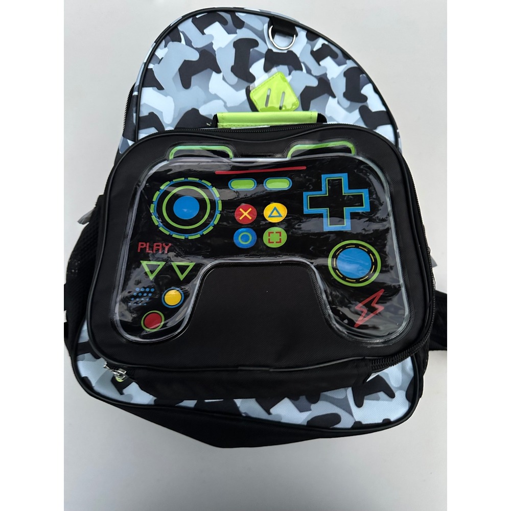 Locker Club camo backpack, controller lunch bag, and sealed headphones. New.